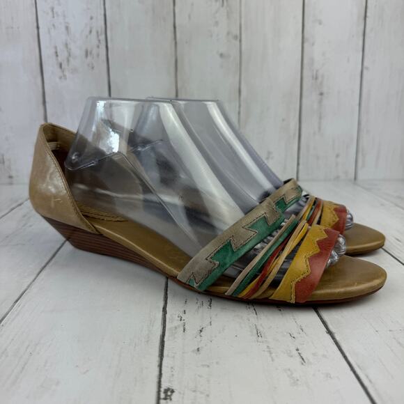 Anthropologie Latigo Colorful Leather Southwestern Pancho Wedge Sandal Size 10 - Picture 2 of 14
